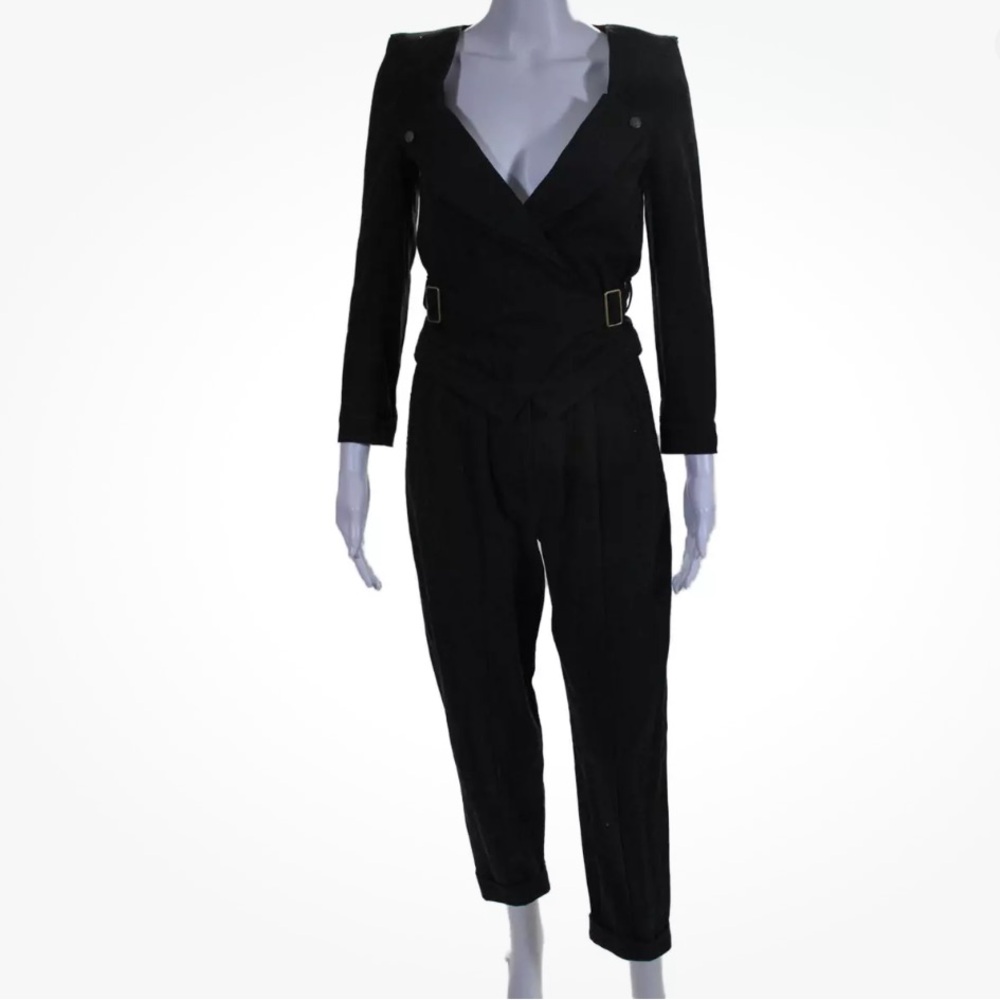 Noam Hanouch  collared V-neck Belted Lined Cuff Bottom Jumpsuit Black Size XS